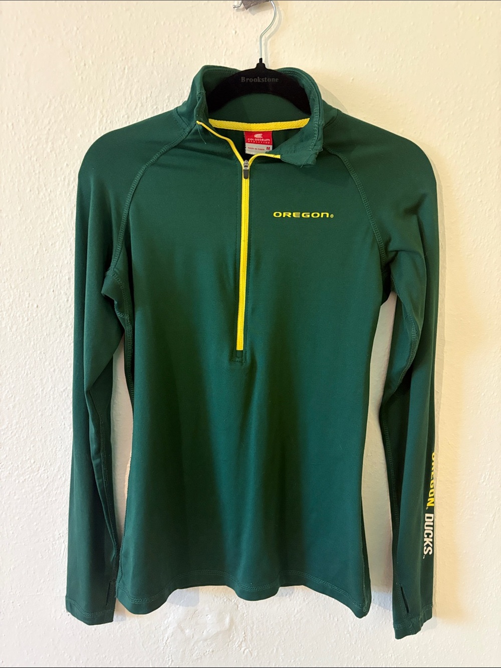 Oregon Ducks Green Long-Sleeve V-Neck with Yellow Zip